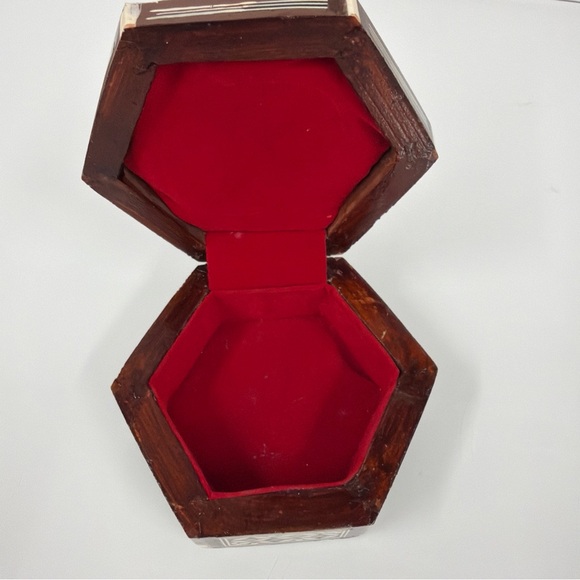 Mother of Pearl Jewelry Hexagon Handmade Inlaid Mother of Pear Trinket Box - Picture 7 of 9